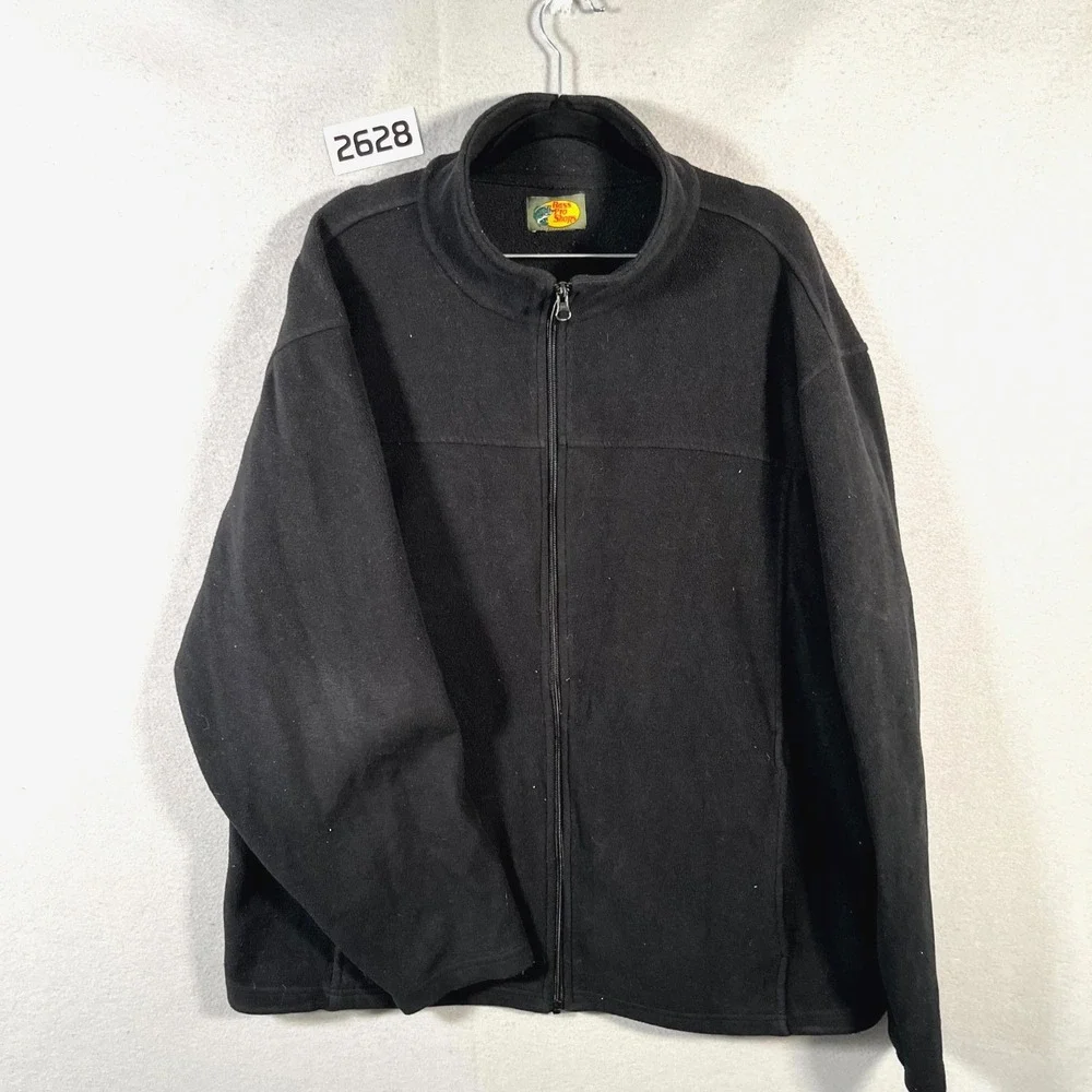 Bass Pro Shops Fleece Jacket Mens Medium Black Logo‎ Mock Neck Outdoor Zip Up
